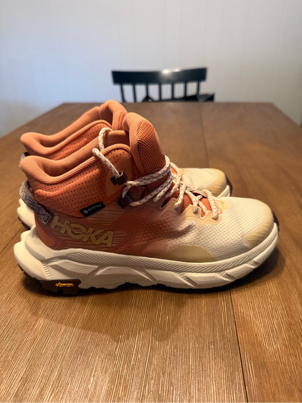 Hoka Trail Mid-Top Sneakers - Peach and Beige Size 7